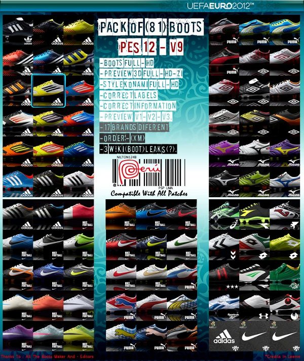 pack de 81 botas para pes2012