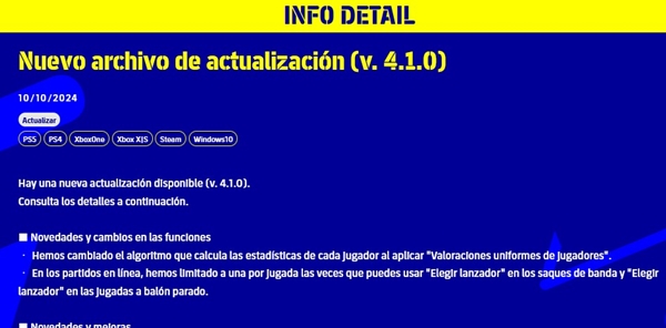 eFootball 2025 detalles de la actualización oficial v4.1.0