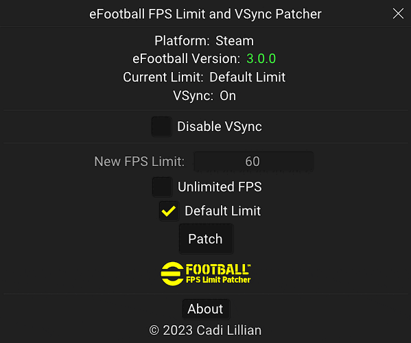 eFootball FPS Limit and VSync Patcher Update V2.30