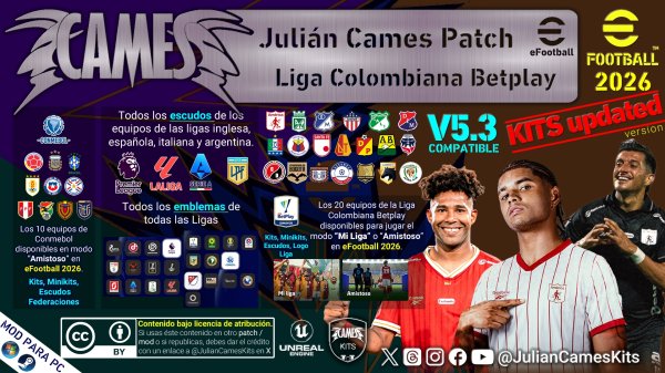 eFootball 2026 Julian Cames Patch V5.3 KitsUpdated Liga Colombiana Betplay 2026-I