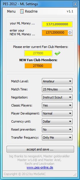 master league settings pes2012