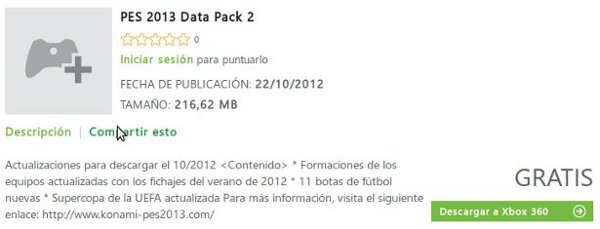 PES2013: DLC 2.00 para XBOX360 ya disponible en descarga