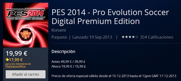 PES 2014: Oferta navidad, disponible por 19,99 euros para PS3