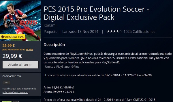 PES 2015: En rebajas para PS4, PS3 y PC por navidad