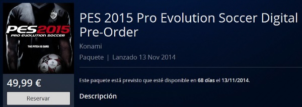 PES 2015: Ya disponible la reserva en versión digital en PSN