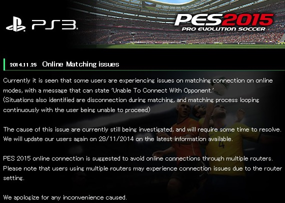PES 2015: Información actualizada sobre problemas Online
