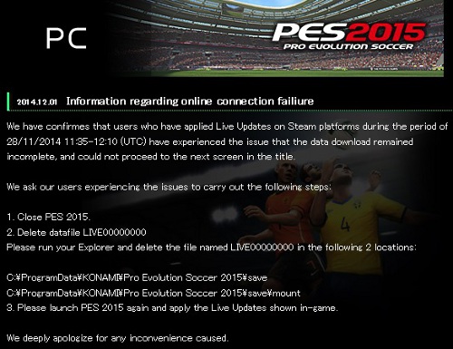 PES 2015: Problemas Online usuarios de PC