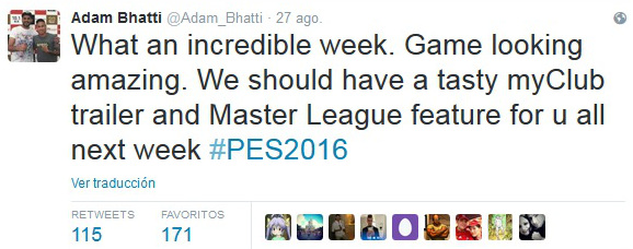 PES 2016: Trailer de myClub y Master League la próxima semana