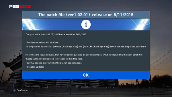 PES 2016: Parche 1.02.01 ya disponible