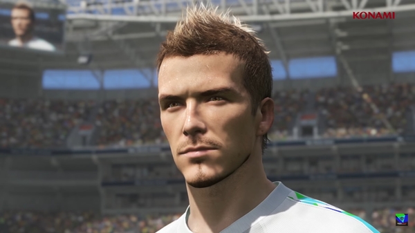Expresión facial de David Beckham al lanzar una falta en PES 2018 