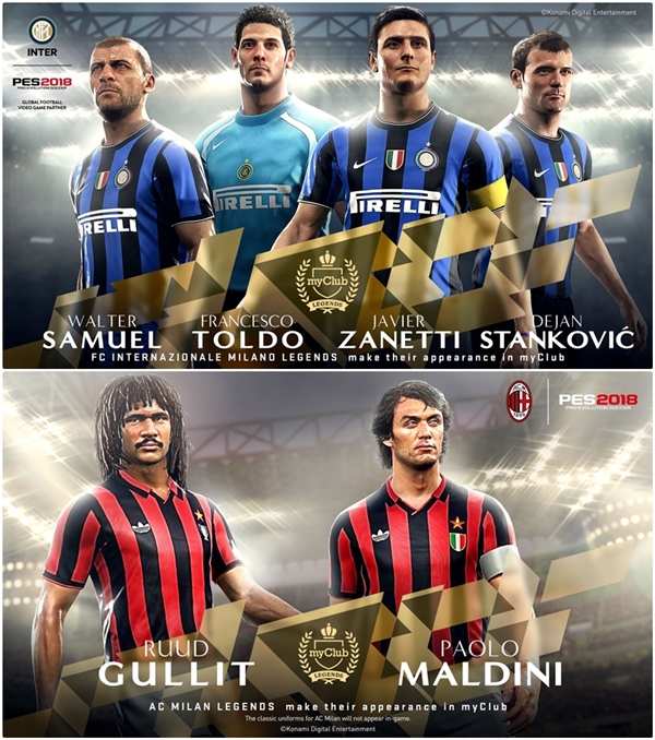 Las Leyendas de las potencias italianas, Milan e  Inter de Milán aparecerán en la serie PES