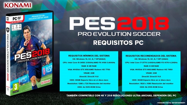PES 2018: Requisitos mínimos y recomendados de la versión PC