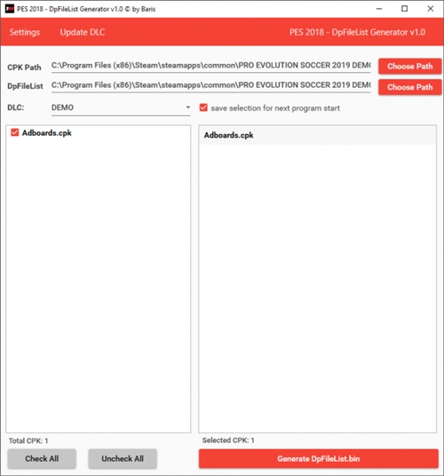 DpFileList Generator pes2019