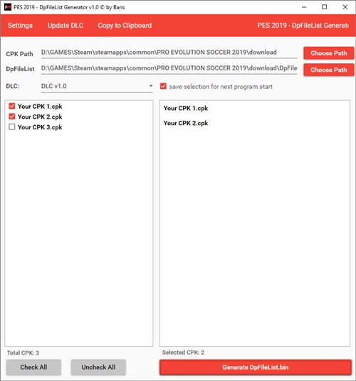 DpFileList Generator pes 2019