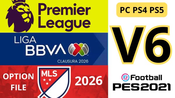 PES2 021 Option File V6 2026 con LaLiga EA, Premier League y más para PC, PS4 y PS5