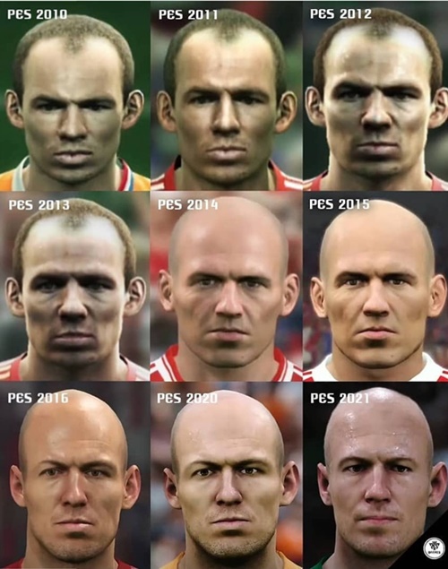 Evolución de la cara de Arjen Robben de PES 2010 a PES 2021